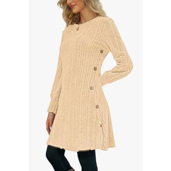 Women's Dress Long Sleeve Tunic, Crew Neck, with Pockets, Button Side SIZE L - Picture 4 of 7